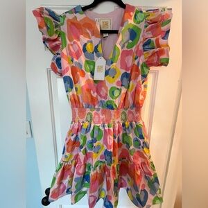 Vibrant Floral Ruffle Sleeve Dress